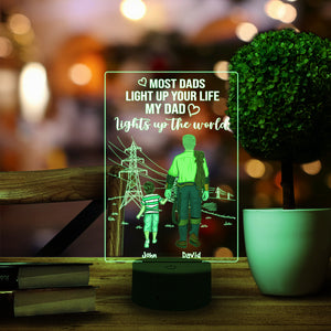 My Dad Lights Up The World - Personalized Led Night Light - Gift For Dad/Lineman - Led Night Light - GoDuckee