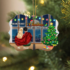Personalized Christmas Couple Ornament, Couple Sitting Near Window, You Are The Best Christmas Gift, Christmas Tree Decor - Ornament - GoDuckee