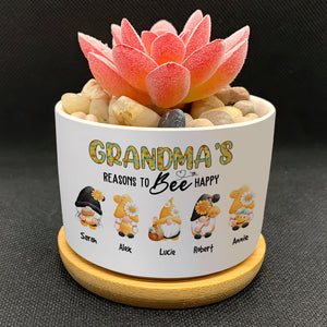 Grandma's Reasons To Bee Happy, Gift For Grandma, Personalized Plant Pot, Gnome Plant Pot - Plant Pot - GoDuckee