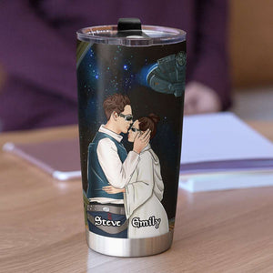 Personalized S.W Couple Tumbler - You Are The Scoundrel - Couple Hugging And Kissing Side View - Tumbler Cup - GoDuckee