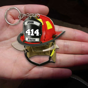 Firefighter Helmet Personalized Keychain - Custom Name, Number - Ornament - GoDuckee