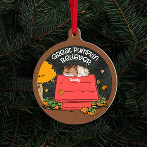 Sleeping Dog & Cat, Great Pumpkin Believer, 2 Layered Mix Ornament, Christmas Gift - Ornament - GoDuckee