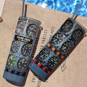 Flight Instruments Panel - Personalized Skinny Tumbler - Gift For Pilot - Tumbler Cup - GoDuckee