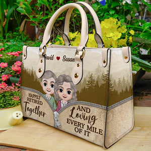 Happily Retired Together, Personalized Leather Bag, Gift For Couple - Leather Bag - GoDuckee