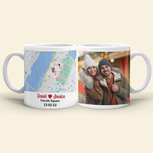 Custom Couple Photo Mug, Custom Love Map, Gift For Couple - Coffee Mug - GoDuckee