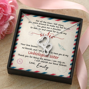 Unbiological Sister Double Hearts Necklace - Custom Name - Stamp Postage - Message Card - Jewelry - GoDuckee
