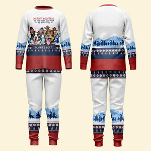 Merry Woofmas To The Best Dog Mom I Woof You, Personalized Dog Mom Pajamas, Gift For Dog Lovers - AOP Products - GoDuckee