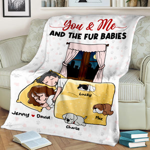 You & Me And Fur Babies, Personalized Cartoon Sleeping Couple & Cat, Dog Breeds Blanket - Blanket - GoDuckee