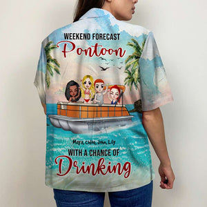 Personalized Pontoon Friends Hawaiian Shirt - Weekend Forecast With A Chance Of Drinking - Beach & Palm Pattern Fol7-Vd1 - Hawaiian Shirts - GoDuckee
