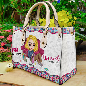 I Knit So I Don't Unravel - Personalized Leather Bag - Cute Gift For Crochet Lover - Leather Bag - GoDuckee