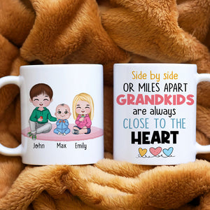 Side By Side Or Miles Apart Grandkids Are Always Close To The Heart, Family Grandkids White Mug - Coffee Mug - GoDuckee