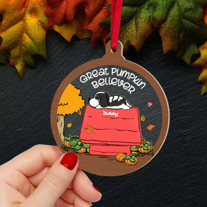 Sleeping Dog & Cat, Great Pumpkin Believer, 2 Layered Mix Ornament, Christmas Gift - Ornament - GoDuckee