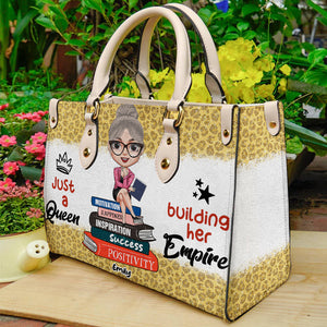 Just A Queen Building Her Empire, Personalized Boss Lady Leather Bag - Leather Bag - GoDuckee
