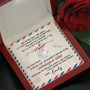 Unbiological Sister Love Knot Necklace - Custom Name - Stamp Postage - Jewelry - GoDuckee