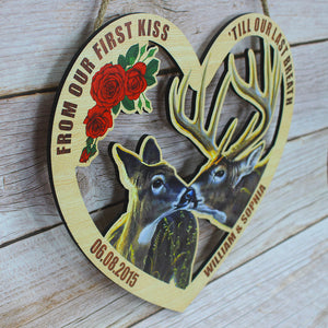 Deer Hunting Couple, First Kiss Last Breath, Personalized Wood Sign - Anniversary Gift For Hunter - Wood Sign - GoDuckee