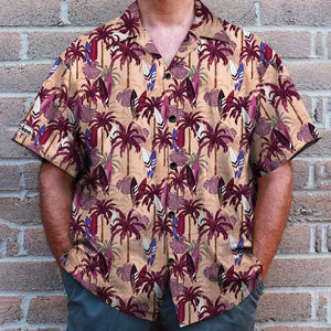 Surfing Hawaiian Shirt - Custom Palm Trees Background - Hawaiian Shirts - GoDuckee