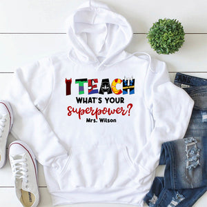 Teacher, What's Your Superpower, Halloween Teacher Shirt - Custom Letters - Shirts - GoDuckee