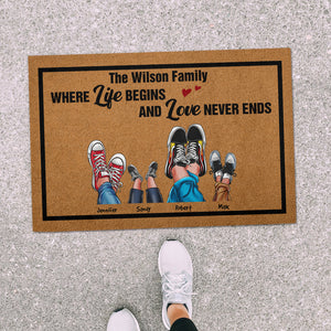 Where Life Begins And Love Never Ends Personalized Shoes Family Doormat - Doormat - GoDuckee