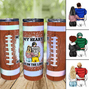 American Football My Heart Is On The Line - Custom 20oz Skinny Tumbler - Tumbler Cup - GoDuckee