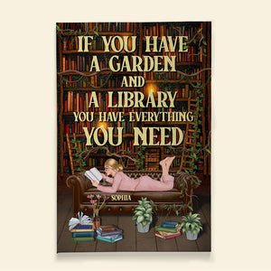 If You Have A Garden And A Library You Have Everything You Need - Personalized Reading Girl Canvas Print - Poster & Canvas - GoDuckee