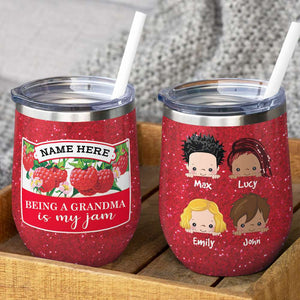 Personalized Cartoon Grandkids Wine Tumbler - Being A Grandma Is My Jam - Strawberry Theme - Wine Tumbler - GoDuckee