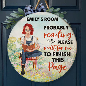 Probably Reading - Personalized Round Wooden Sign - Gift For Book Lover - Nose In A Book - Wood Sign - GoDuckee