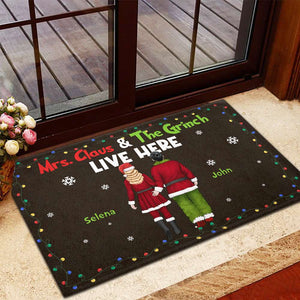 Green Couple Christmas Live Here, Christmas Doormat Gift For Couple - Doormat - GoDuckee