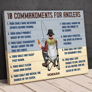 Personalized Fishing Man Poster - 10 Commandments For Anglers - Wood Print Art - Poster & Canvas - GoDuckee