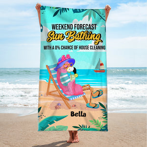 Weekend Forecast Sunbathing Flamingo - Personalized Beach Towel, Flamingo Beach Towel - Funny Flamingo Gifts for Her - Beach Towel - GoDuckee