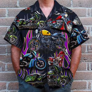 Custom Motorcycle Photo Hawaiian Shirt, Flame Pattern - Hawaiian Shirts - GoDuckee