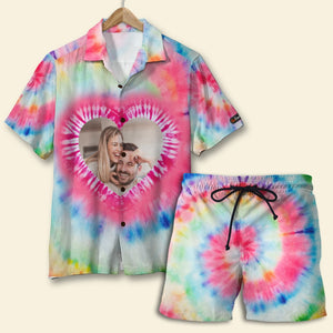 Custom Couple Tie Dye Hawaiian Shirt and Men Beach Shorts, Gift For Couple - Hawaiian Shirts - GoDuckee