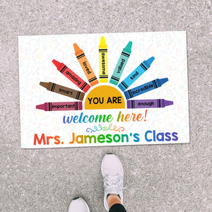 Crayons Classroom Doormat - Custom Teacher's Name - You are important, smart, amazing, loved, awesome, kind, enough - Doormat - GoDuckee