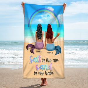 Salt In The Air Sand In My Hair - Personalized Mermaid Beach Towel - Gifts For Best Friends, Salty Sister, Besties - Beach Towel - GoDuckee