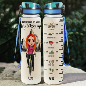 Personalized Cycling Girl Water Tracker Bottle - I Know I Ride Like A Girl Try To Keep Up - Water Bottles - GoDuckee