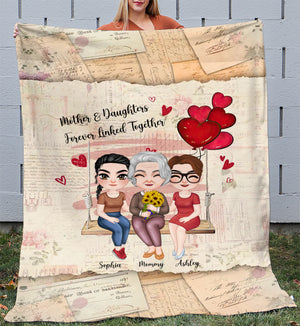 Mom & Daughter Forever Linked Together Personalized Blanket For Mom, Mother's Day Gift - Blanket - GoDuckee