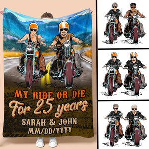 Personalized Biker Couple Blanket - My Ride Or Die - Marriage Chapter - Blanket - GoDuckee