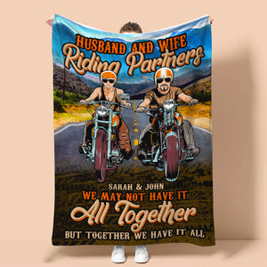 Personalized Biker Couple Blanket - Husband And Wife Riding Partners - Blanket - GoDuckee
