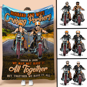 Biker Couple Husband And Wife Cruising Partners Custom Blanket - Blanket - GoDuckee