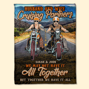 Biker Couple Husband And Wife Cruising Partners Custom Blanket - Blanket - GoDuckee