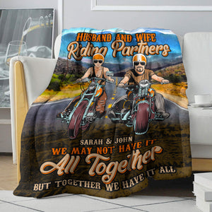 Personalized Biker Couple Blanket - Husband And Wife Riding Partners - Blanket - GoDuckee