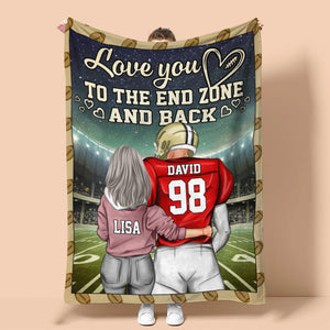 Personalized American Football Couple Blanket - Love You To The End Zone And Back - Blanket - GoDuckee