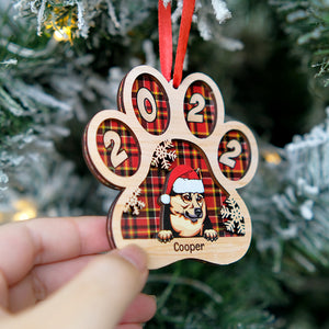 Dog Paw Personalized Wood Ornament, Christmas Tree Decor For Dog Lovers - Ornament - GoDuckee