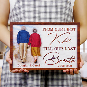 From Our First Kiss Till Our Last Breath Layered Old Couple Wood Sign Stand Gift For Couple - Wood Sign - GoDuckee