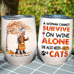 Personalized Old Women & Cat Breeds Wine Tumbler - Never Underestimate An Old Woman With Wine And Her Cats - Wine Tumbler - GoDuckee