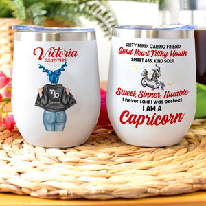 Dirty Mind Caring Friend Personalized Tumbler Cup, Zodiac Girl Sign - Wine Tumbler - GoDuckee