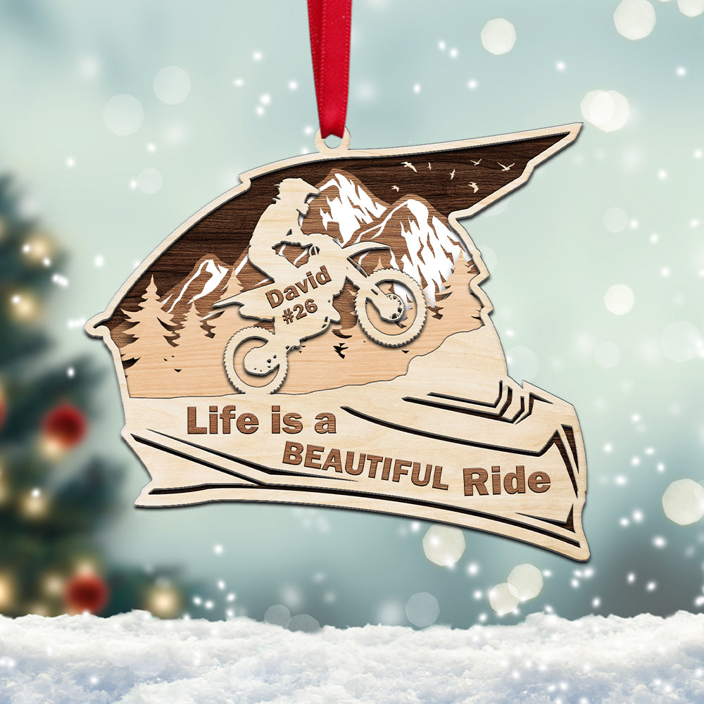 Personalized Motocross Helmet Shape Ornament, Life Is A Beautiful Ride - Ornament - GoDuckee