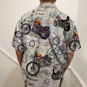 Biker Hawaiian Shirt - Vintage Motorcycle Route 66 Pattern - Hawaiian Shirts - GoDuckee