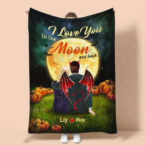 Personalized Witch & Dracula Couple Blanket - I Love You To The Moon And Back - Blanket - GoDuckee