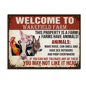 Custom Farm's Name Metal Sign - Welcome This Property Is A Farm - Chicken, Cow, Pig, Goat - Metal Wall Art - GoDuckee