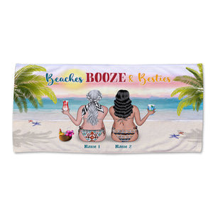 Beaches Booze And Besties - Personalized Beach Towel - Gifts For Best Friends, Salty Sister, Besties - Beach Towel - GoDuckee